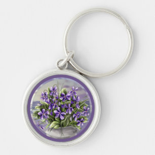 Violas i en nyckelkedja i måne burk rund silverfärgad nyckelring