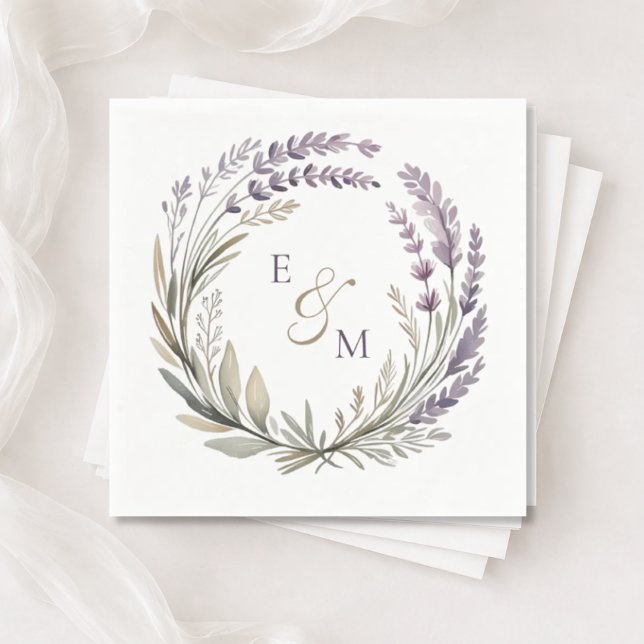 Violet and Sage Floral Wreath Wedding Napkin Pappersservett (Skapare uppladdad)