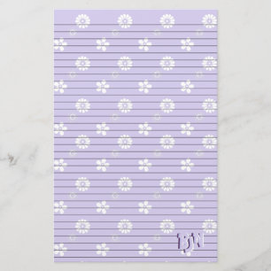 Violet and White Blommigt Stationery Papper Monogr