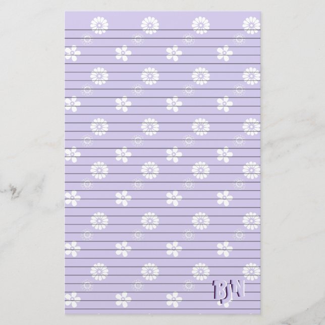 Violet and White Blommigt Stationery Papper Monogr (Framsida)