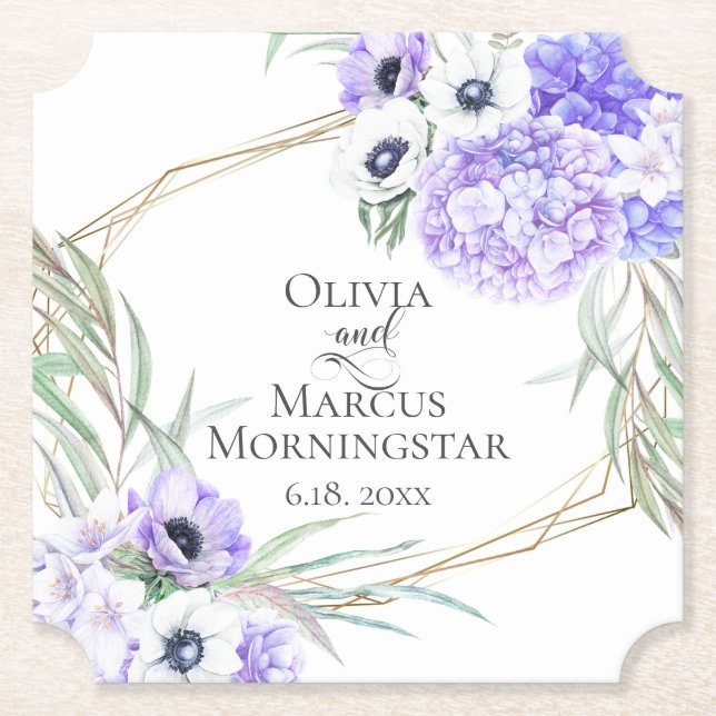Violet Anemone Blommigt Bouquet Luncheon Underlägg Papper (Framsida)