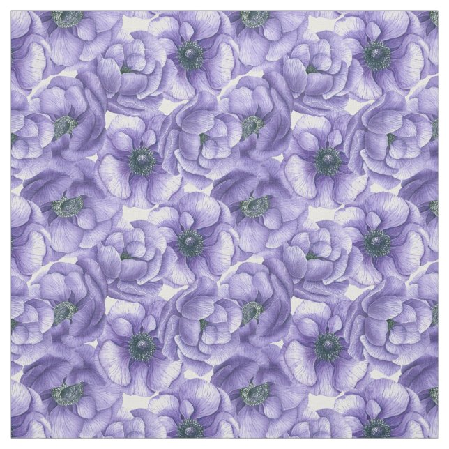 Violet anemone blommor vattencolor mönster tyg (Provkarta)