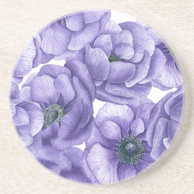 Violet anemone blommor vattencolor mönster underlägg (Framsidan)