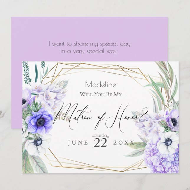 Violet Anemones kommer du att bli min hedersbetyge Inbjudningar (Fram/baksida)