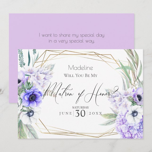 Violet Anemones kommer du att bli min hedersbetyge Inbjudningar (Fram/baksida)