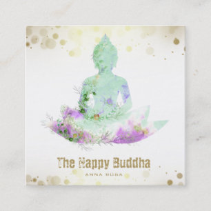 *~* Violet Aqua Buddha QR AP33 Blommigt Lotus Fyrkantigt Visitkort