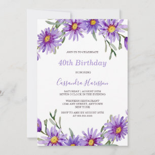 Violet Aster Blommigt Botaniska födelsedag Inbjudningar