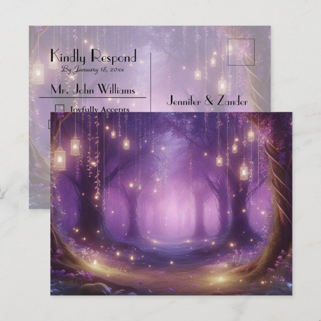 Violet at Midnight Enchanted Forest RSVP vykort (Fram/baksida)