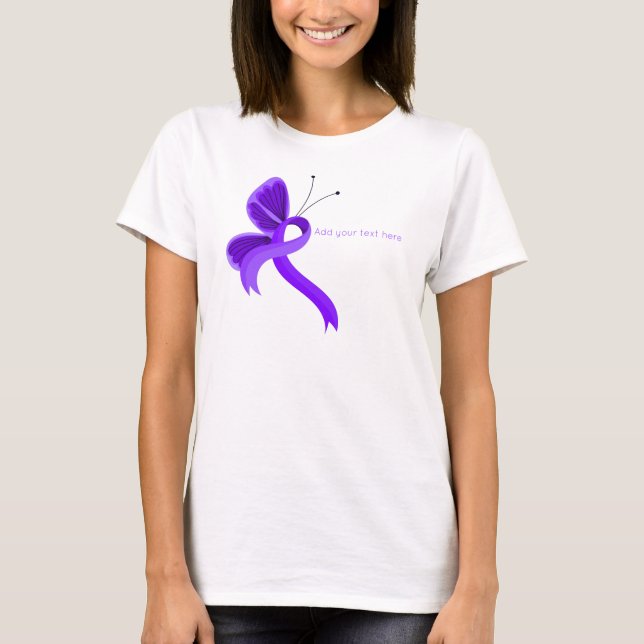Violet Awareness Ribbon Butterfly T-Shirt (Framsida)