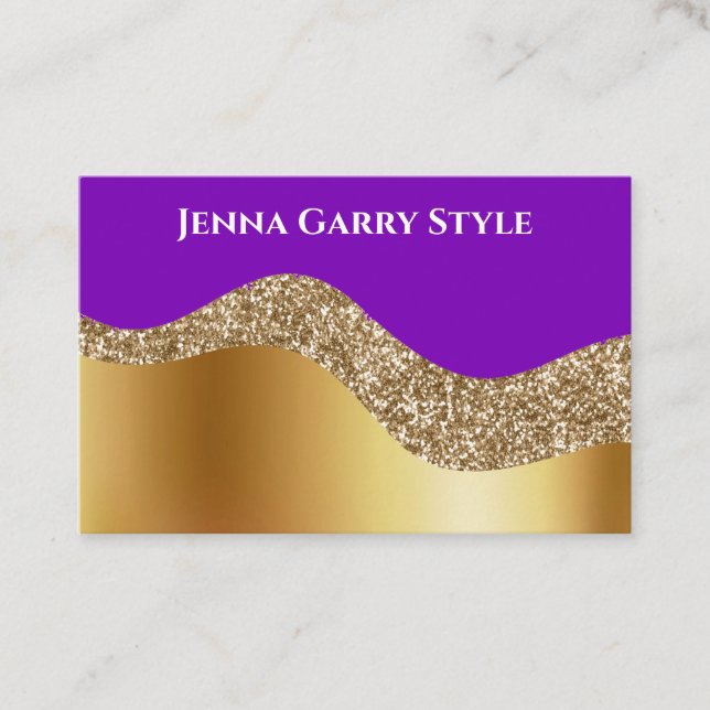 Violet Background & Guld och Glitter Beauty Stil Visitkort (Framsida)