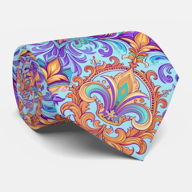 Violet baroque Fleur de Lis, Fransk Lili mönster Slips (Rullad)