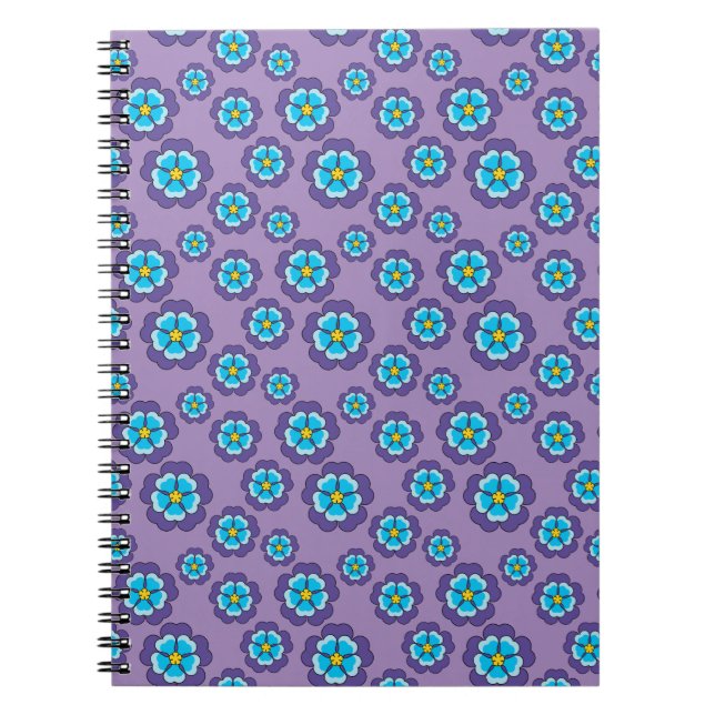 Violet Blåa blommor Mönster Anteckningsbok (Framsidan)