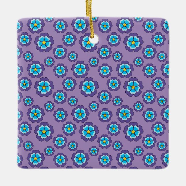Violet Blåa blommor Mönster Julgransprydnad Keramik (Framsida)