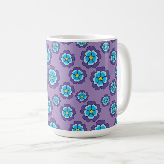 Violet Blåa blommor Mönster Kaffemugg (Framsida höger)