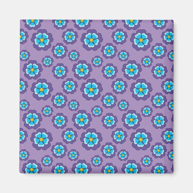 Violet Blåa blommor Mönster Magnet (Framsidan)