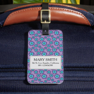 Violet Blåa blommor Mönster personalize Bagagebricka