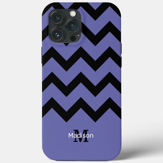 violet Black Chevron mönster Monogram (Baksida)
