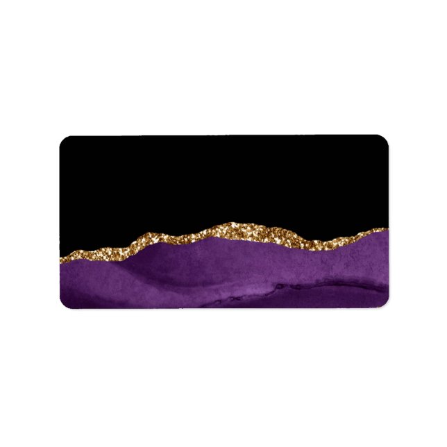 Violet Black Marble Agate Glam Golden Glitter Adressetikett (Framsidan)