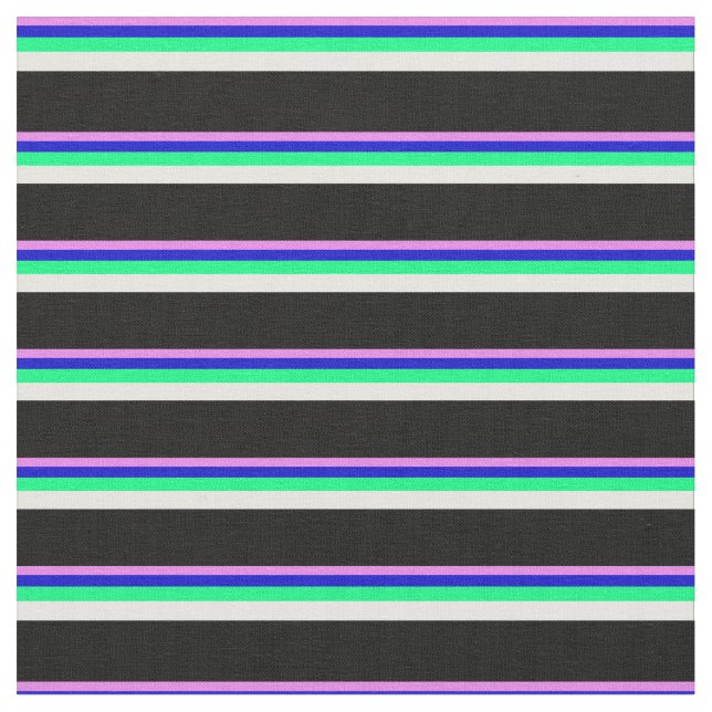 Violet, blått, Grönt, vitt och svart Rand Tyg (Närbild)