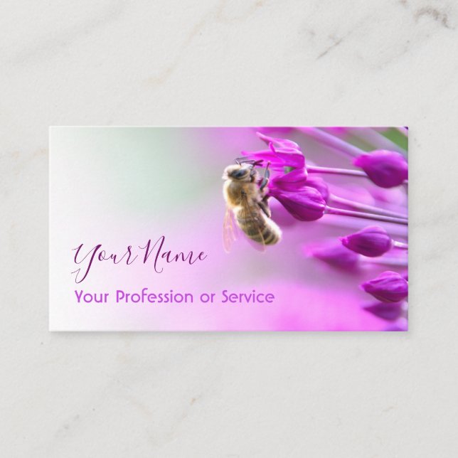 Violet blomma med bin försvinner till vitt! visitkort (Framsida)