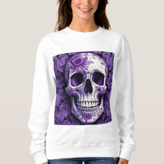 Violet Blommigt 3D Dead Skull med violetta blommor T Shirt