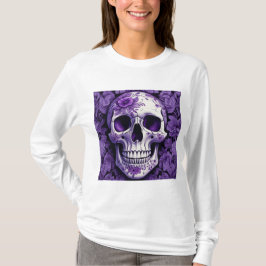 Violet Blommigt 3D Dead Skull med violetta blommor T Shirt