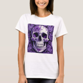 Violet Blommigt 3D Dead Skull med violetta blommor T Shirt