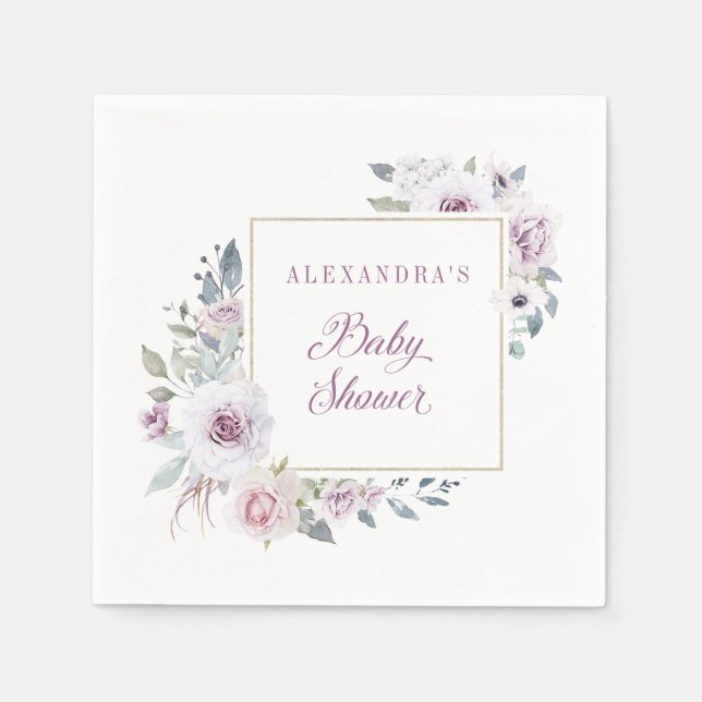 Violet  | Blommigt Baby Shower Pappersservett (Framsidan)