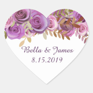 Violet Blommigt Boho Heart Sticker Hjärtformat Klistermärke