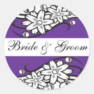 Violet Blommigt bride & Groom Bröllop Kuvert Seals Runt Klistermärke
