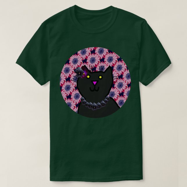 Violet Blommigt Cat Porträtt T Shirt (Design framsida)