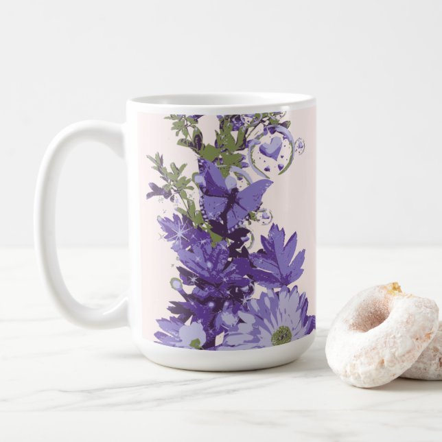 Violet Blommigt Kaffemugg (Med munk)