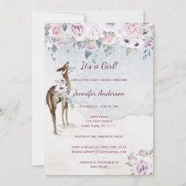 Violet Blommigt Ro Hjort Girl Baby Shower Inbjudningar