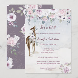 Violet Blommigt Ro Hjort Girl Baby Shower Inbjudningar