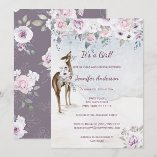 Violet Blommigt Ro Hjort Girl Baby Shower Inbjudningar