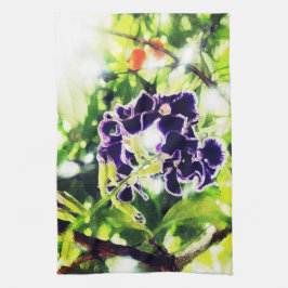 Violet Blue-blomman ser ut som oljemålning Kökshandduk