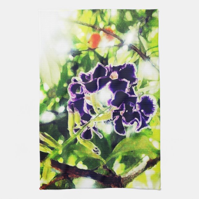 Violet Blue-blomman ser ut som oljemålning Kökshandduk (Vertikal)