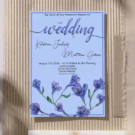 Violet Blue Blommigt Watercolor Bröllop Inbjudningar