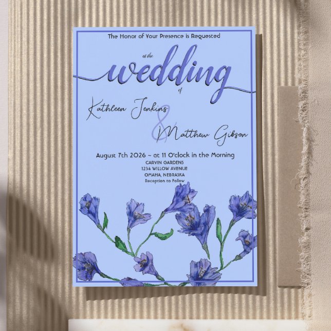Violet Blue Blommigt Watercolor Bröllop Inbjudningar (Skapare uppladdad)