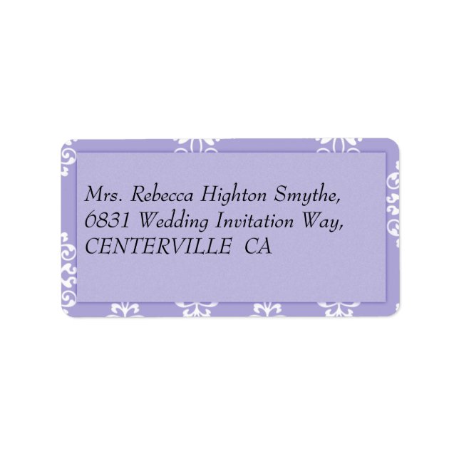 Violet Blue Damask Wedding Adressetikett (Framsidan)