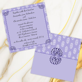 Violet Blue Damask Wedding Inbjudningar