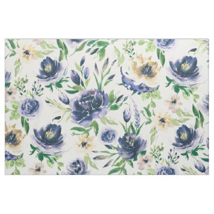 Violet blue och soft gula blommor mönster tyg