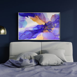 Violet Blue Orange Abstrakt Alcohol Bläck Poster