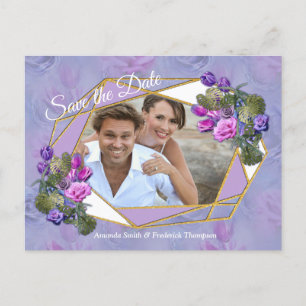 Violet blue Watercolor Ro & Tulips med Guld c Meddelande Vykort