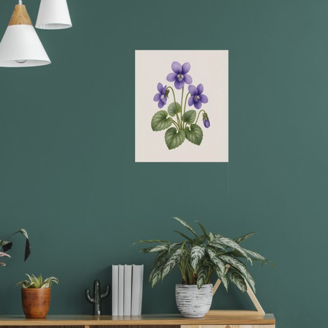 Violet Botanisk, februari Födelsemånadsblomma Poster (Vardagsrum 1)