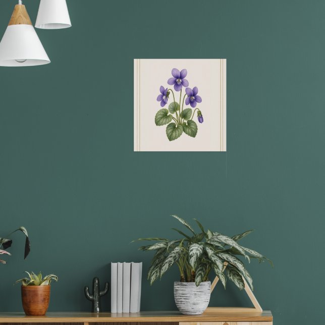 Violet Botanisk, februari Födelsemånadsblomma Poster (Vardagsrum 1)
