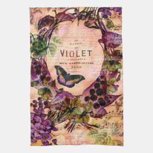 Violet Butterfly Blommigt Ephemera Kökshandduk