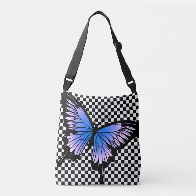 Violet Butterfly Checker Kor Body Tote Bag Axelväska (Framsida)
