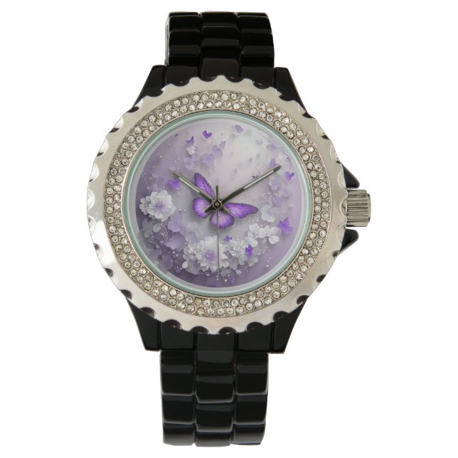 Violet butterfly-tema armbandsur (Framsida)