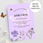 Violet butterfly Wildblommors rosa födelsedag Inbjudningar<br><div class="desc">En violett,  lavender färgad bakgrund. Dekorerad med bin och målade vilda blommor i violett och rosa och en stor fjäril. Anpassa och lägg till information om namn och party.</div>